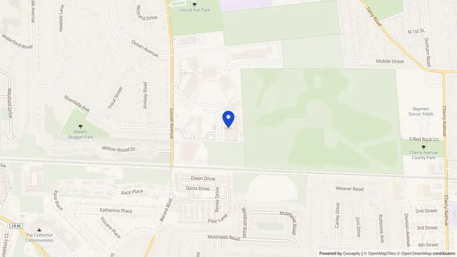 Map showing the location of Affinity Skilled Living and Rehab Center at 305 Locust Avenue, Oakdale, NY 11769, served by DachiPlus medical transportation.
