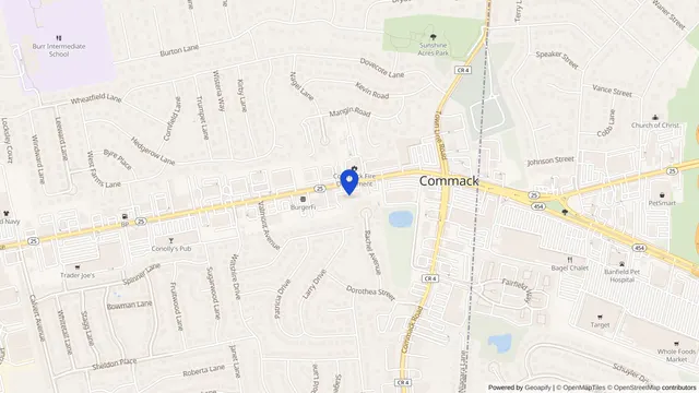 Map showing the location of Fresenius Kidney Care Commack at 6300 Jericho Tpke, Ste A, Commack, NY 11725, served by DachiPlus medical transportation.