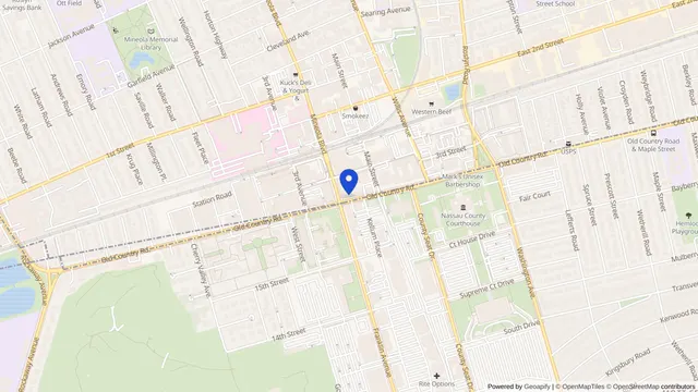 Map showing the location of NYU Langone Dialysis Center—Mineola at 200 Old Country Rd, Mineola, NY 11501, served by DachiPlus medical transportation.