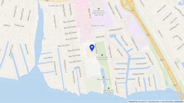 Map showing the location of Our Lady of Consolation Nursing Home & Rehab at 111 Beach Drive, West Islip, NY 11795, served by DachiPlus medical transportation.