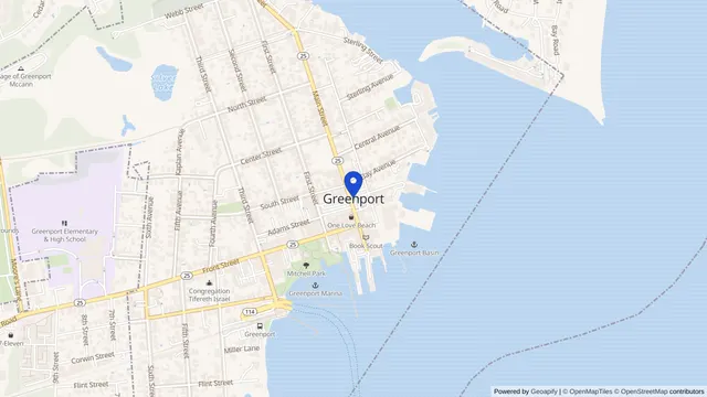 Map showing the location of San Simeon By The Sound Center for Nursing & Rehab at 61700 County Road 48, Greenport, NY 11944, served by DachiPlus medical transportation.