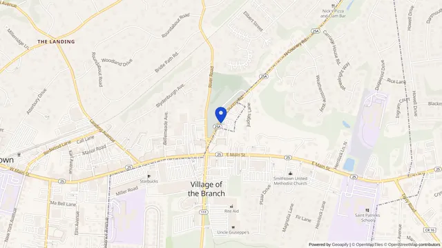 Map showing the location of St. Catherine of Siena Hospital at 50 NY-25A, Smithtown, NY 11787, served by DachiPlus medical transportation.