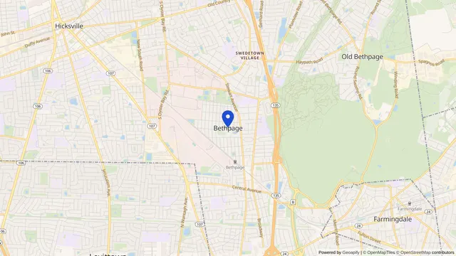 Map showing the location of Bethpage at Bethpage, Nassau County, NY, served by DachiPlus medical transportation.