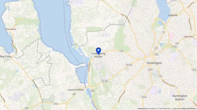 Map showing the location of Cold Spring Harbor at Cold Spring Harbor, Suffolk County, NY, served by DachiPlus medical transportation.