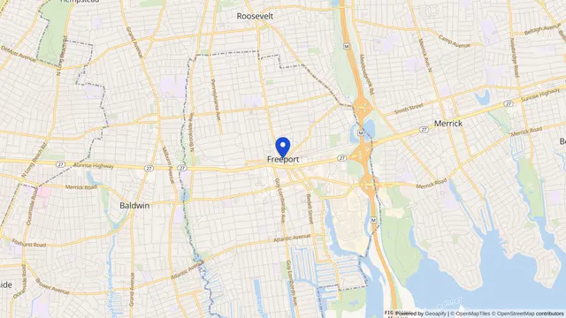 Map showing the location of Freeport at Freeport, Nassau County, NY, served by DachiPlus medical transportation.