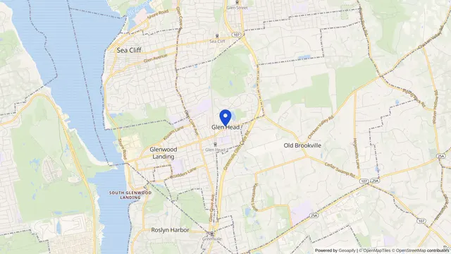Map showing the location of Glen Head at Glen Head, Nassau County, NY, served by DachiPlus medical transportation.