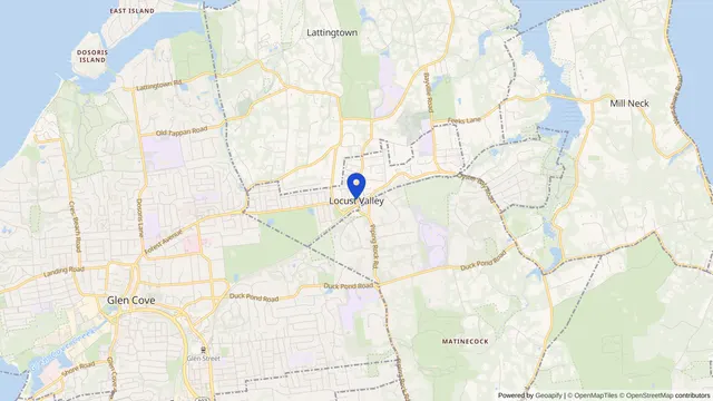 Map showing the location of Locust Valley at Locust Valley, Nassau County, NY, served by DachiPlus medical transportation.