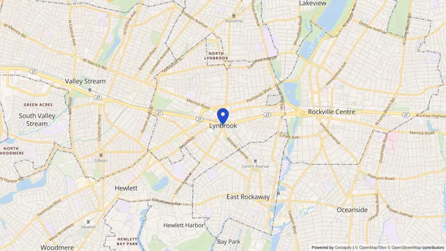 Map showing the location of Lynbrook at Lynbrook, Nassau County, NY, served by DachiPlus medical transportation.