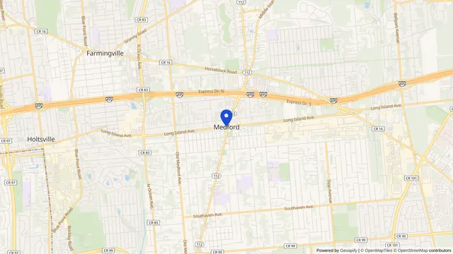 Map showing the location of Medford at Medford, Suffolk County, NY, served by DachiPlus medical transportation.
