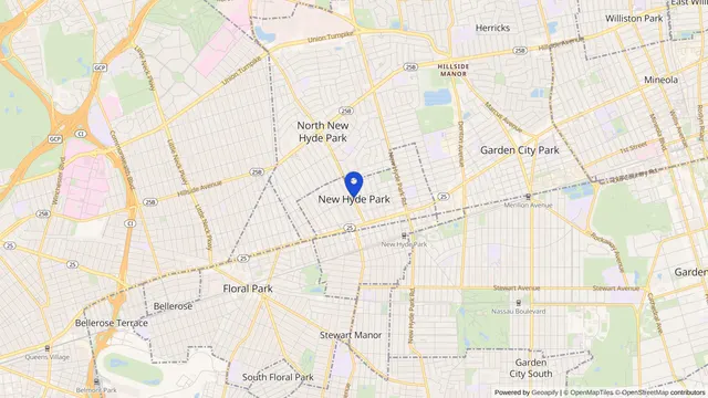 Map showing the location of New Hyde Park at New Hyde Park, Nassau County, NY, served by DachiPlus medical transportation.