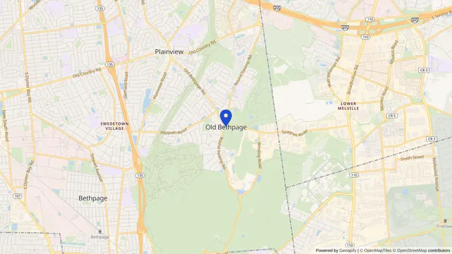 Map showing the location of Old Bethpage at Old Bethpage, Nassau County, NY, served by DachiPlus medical transportation.