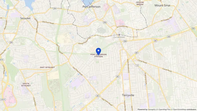 Map showing the location of Port Jefferson Station at Port Jefferson Station, Suffolk County, NY, served by DachiPlus medical transportation.