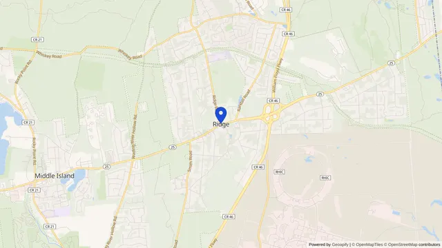 Map showing the location of Ridge at Ridge, Suffolk County, NY, served by DachiPlus medical transportation.