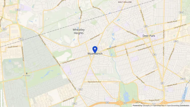 Map showing the location of Wyandanch at Wyandanch, Suffolk County, NY, served by DachiPlus medical transportation.